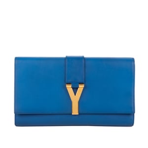 Yves Saint Laurent Ligne-Y Clutch Small en Blue Cuero de ternero