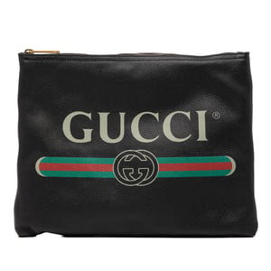 Cartera de mano con logo de cuero mediana de segunda mano