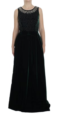 Vestido Largo de Terciopelo con Cuello Embellecido
