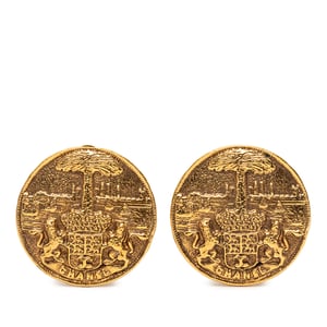 Pendientes Clip On de Medallón de Escudo de Armas Baño de Oro de Segunda Mano