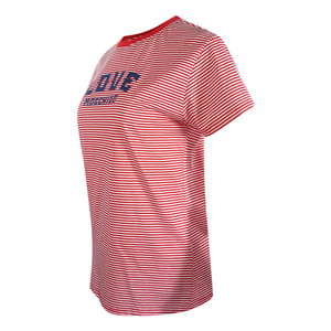 Camiseta De Rayas Rojas Y Blancas Con Logo Azul De Love Moschino