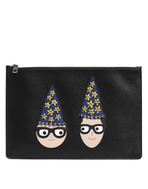 Bolso de mano decorado en cuero negro de Dolce & Gabbana #DGFAMILY para hombres