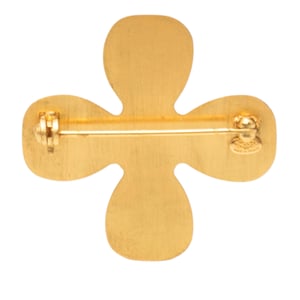 Broche de trébol chapado en oro con cristales de imitación de segunda mano