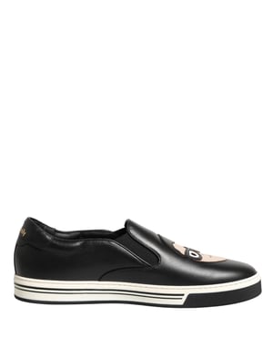 Zapatillas de Cuero Negros con Figuras Firmadas de Dolce & Gabbana