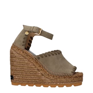Sandalias de cuña verdes de cuero Stella McCartney