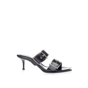 Sandalias de tacón stiletto de cuero negro Alexander McQueen