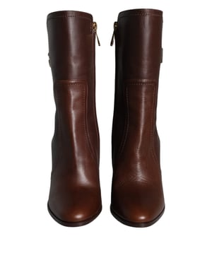 Botas de Cuero Marrón de Tobillo de Dolce & Gabbana