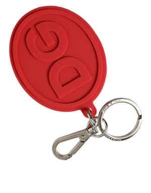 Llavero de metal de latón plateado con logo DG en goma roja de Dolce & Gabbana