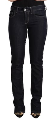 Jeans de mezclilla skinny de algodón negro con stretch y cintura baja GF Ferre