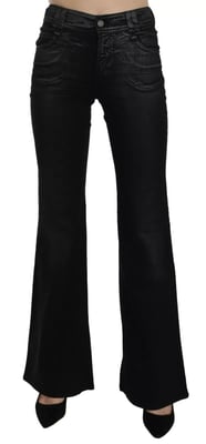 Pantalones de mezclilla casuales de cintura alta acampanados de denim negro lavado John Galliano