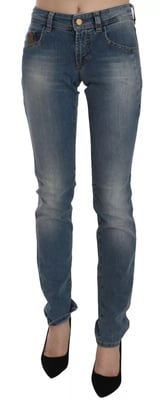 Pantalones de mezclilla ajustados casuales de tiro medio azul desgastado John Galliano