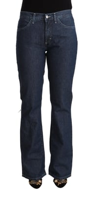Jeans de mezclilla de algodón azul de talle medio acampanados GF Ferre