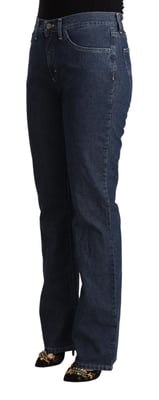 Jeans de mezclilla de algodón azul de talle medio acampanados GF Ferre