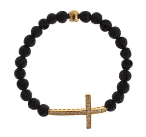 Pulsera Nialaya de Piedra de Lava con Cruz de CZ Clara en Oro y Plata de Ley 925