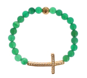 Pulsera de plata 925 con cruz de oro y CZ de jade Nialaya
