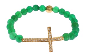 Pulsera de plata 925 con cruz de oro y CZ de jade Nialaya