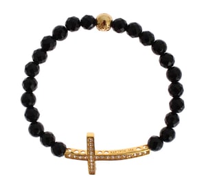 Pulsera de plata 925 con cruz de CZ dorada de piedra ágata Nialaya