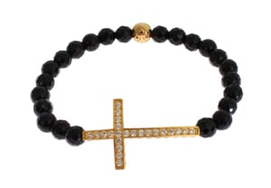 Pulsera de plata 925 con cruz de CZ dorada de piedra ágata Nialaya