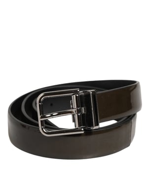 Cinturón Clásico de Cuero Marrón Brillante con Hebilla Metálica de Dolce & Gabbana