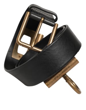 Cinturón de Cuero Negro con Anillos Laterales y Hebilla de Latón de Dolce & Gabbana