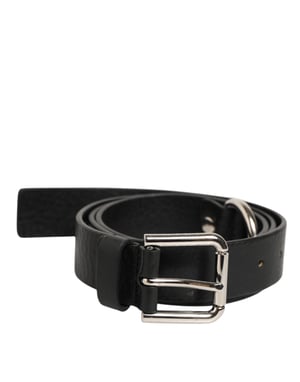 Cinturón Clásico de Cuero Negro con Hebilla de Metal Logo Dolce & Gabbana