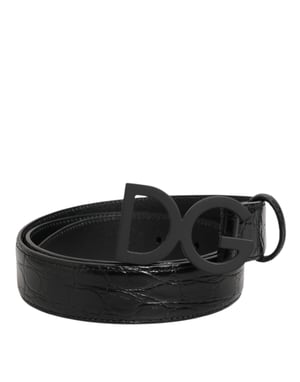 Cinturón de cuero exótico negro con hebilla de metal y logo de Dolce & Gabbana