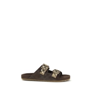 Sandalias Planas de Cuero de Ternera Marrón Bos Taurus de Burberry