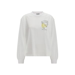 Camiseta de Manga Larga de Algodón Blanca Ganni