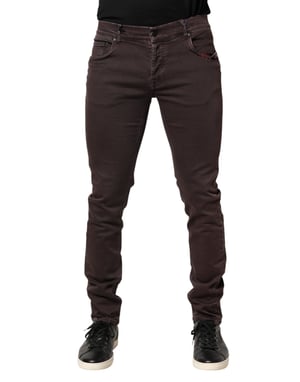 Jeans de hombre de mezclilla ajustados de algodón marrón de media cintura Daniele Alessandrini
