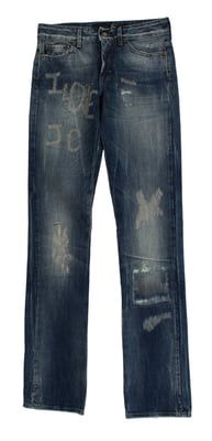 Jeans Rectos de Algodón Rasgado Lavado Azul Cavalli