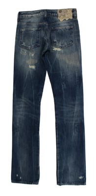 Jeans Rectos de Algodón Rasgado Lavado Azul Cavalli