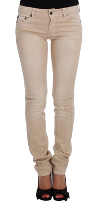 Jeans de algodón elásticos de corte ajustado en beige Cavalli