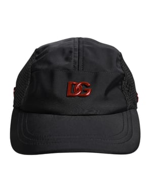 Gorra de béisbol de 6 paneles en nylon negro con logo DG de Dolce & Gabbana