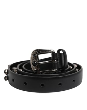 Cinturón de Cuero Negro con Tachuelas y Hebilla de Logo Metálico Dolce & Gabbana