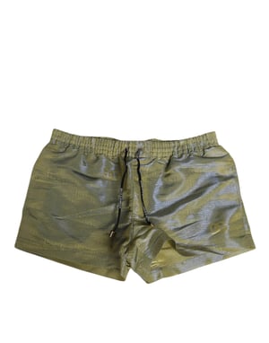Dolce & Gabbana Bañador de Hombre con Estampado de Logo Metálico en Poliéster Verde