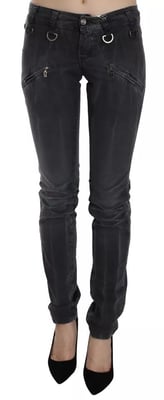 Jeans de mezclilla skinny de tiro bajo con cremallera lateral en gris desgastado de John Galliano