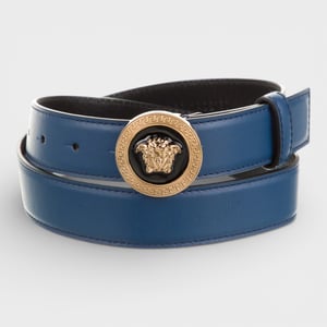 Cinturón de Cuero Medusa de Versace, Azul Marino y Negro