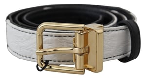 Cinturón Dolce & Gabbana Blanco Negro Parches Hebilla de Metal Dorada