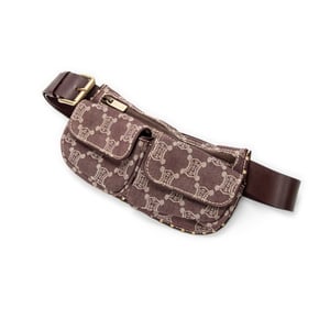 Celine Double Pocket Belt Bag  en Borgoña Lienzo