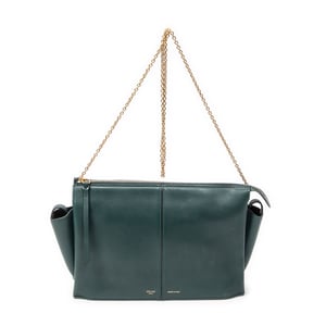 Celine Trifold Clutch On Chain  en Verde Cuero de ternero