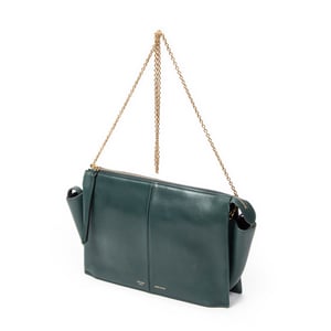 Celine Trifold Clutch On Chain  en Verde Cuero de ternero