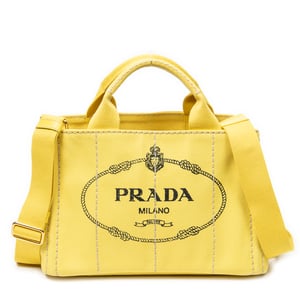 Prada Small Canapa Tote  en Amarillo Lienzo