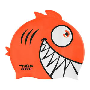 Gorro de baño con diseño de piraña para niños y niñas | Gorro de silicone 3D fácil de ajustar