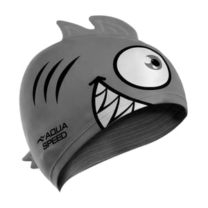 Gorro de Baño para Niños y Niñas con Patrón de Piraña | Gorro de Natación de Silicona con Imprenta 3D de Ajuste Fácil