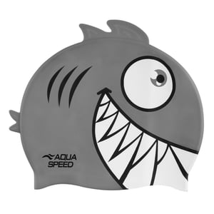 Gorro de Baño para Niños y Niñas con Patrón de Piraña | Gorro de Natación de Silicona con Imprenta 3D de Ajuste Fácil