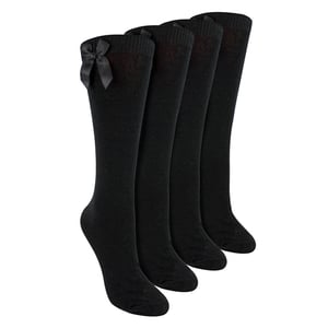 Pack de 4 Calcetines Escolares de Niña hasta la Rodilla con Moño | Calcetines Largos Simples para Niños
