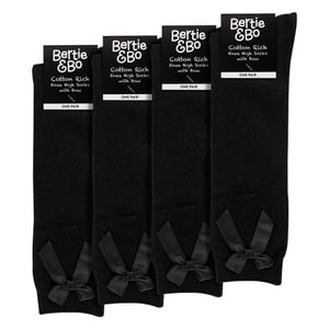 Pack de 4 Calcetines Escolares de Niña hasta la Rodilla con Moño | Calcetines Largos Simples para Niños