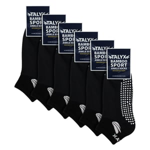 Paquete de 6 calcetines de bambú para hombres con agarre en el tobillo | Calcetines suaves antideslizantes con talón y puntera reforzados