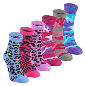 Paquete de 6 Medias de Algodón con Estampado de Animales para Niñas | Medias Coloridas con Patrón de Camo