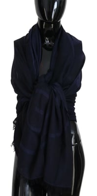 Bufanda de lana azul oscuro GF Ferre con flecos para cuello